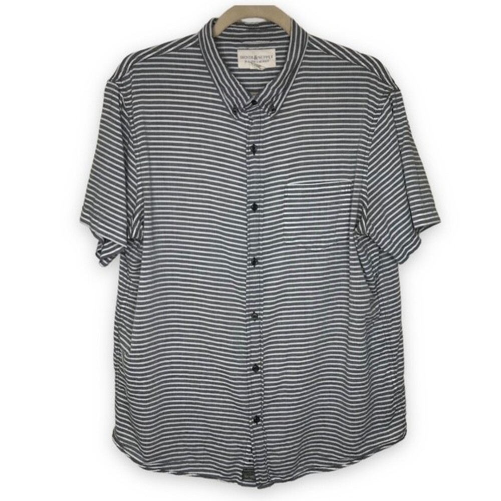 Denim and Supply Ralph Lauren Gray White Stripe Short Sleeve Button Up Men Large